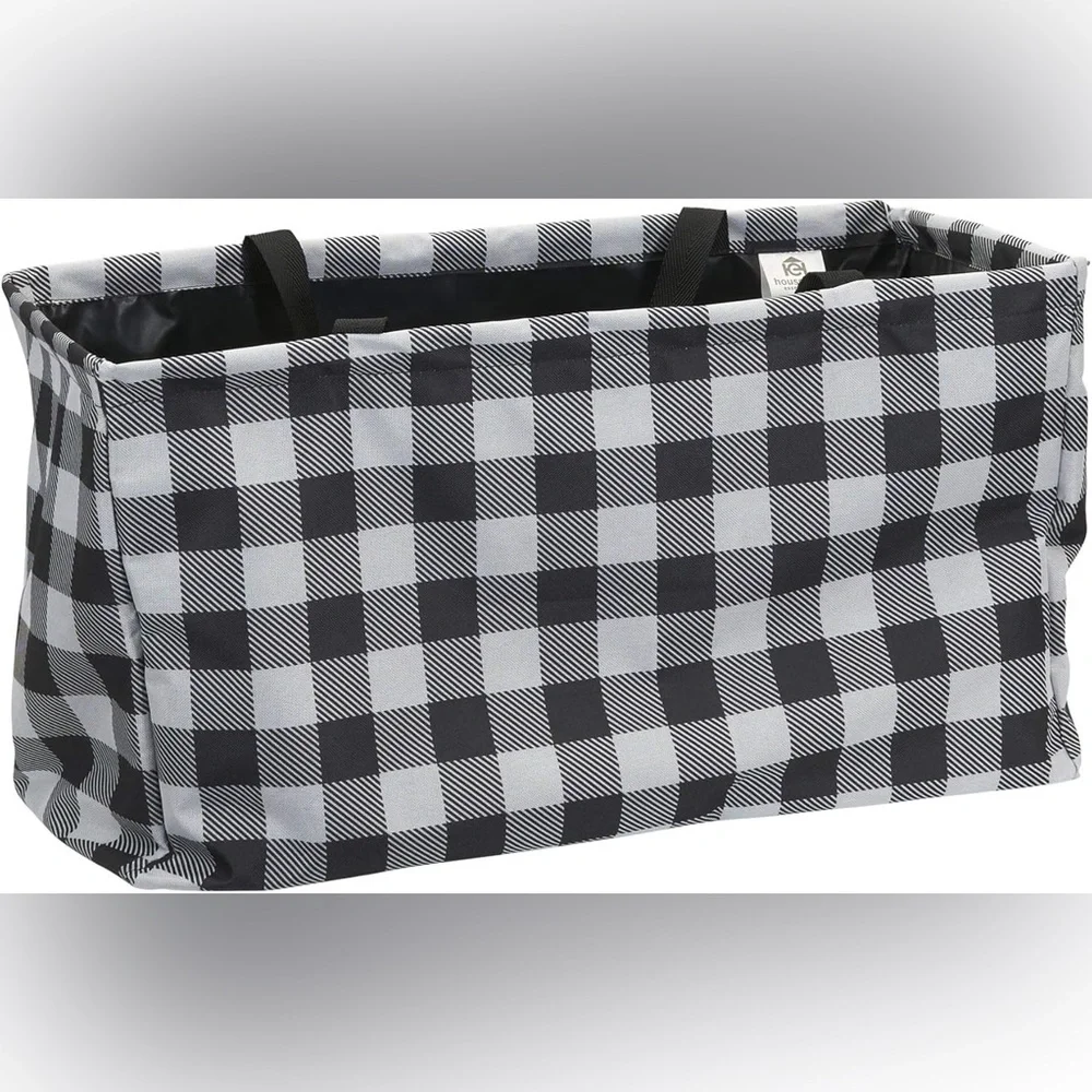 Household Essentials Buffalo Plaid Utility Tote Large Canvas Bag Black White New
